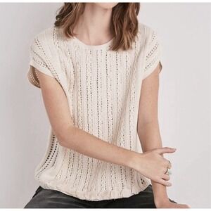 ✨ 2/$35 Lucky Brand Womens Cream Pointelle Sweater Ecru Size XS Coastal Bohemian